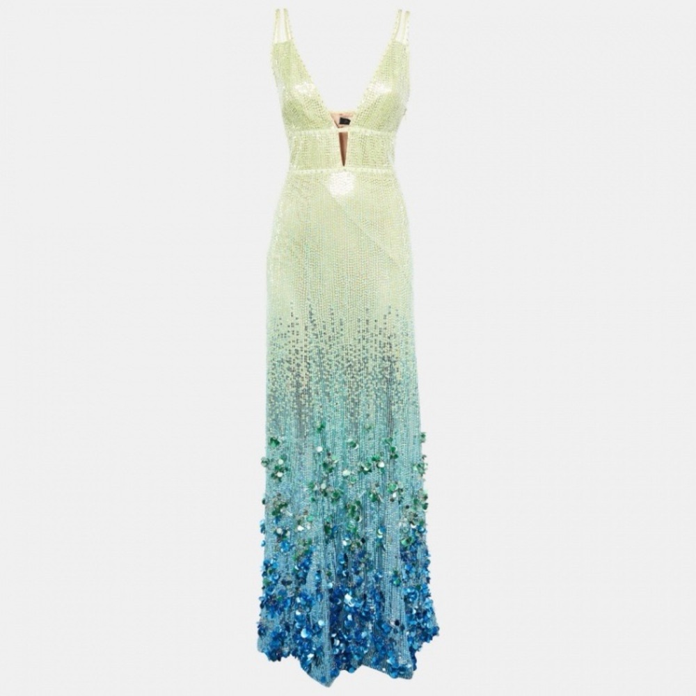 Jenny Packham Citrus Kingfisher Yellow sequin gown. Tailored to 0